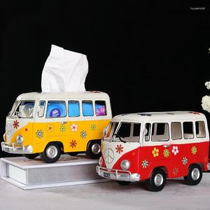 Figurines décoratives modèle de Bus créatif porte-papier nostalgique rétro en fer forgé voiture Miniature maison boîtes à mouchoirs décoration ornement cadeau
