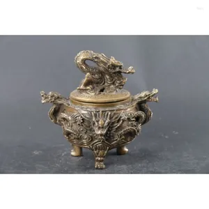 Figurines décoratives exquises sculptées à la main, vieille marque, brûleur d'encens Dragon en laiton et cuivre