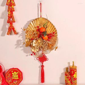 Figurines décoratives Festive Red Fruit Fan Floral Couronne Année Décoration Pendre salon