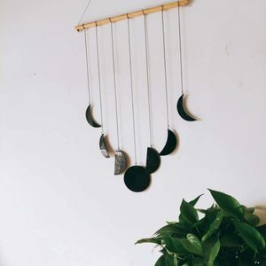 Figuritas decorativas, colgante de adorno de ciclo lunar con cadenas de hierro de Metal, objetos de decoración para colgar en la pared artística de estilo bohemio