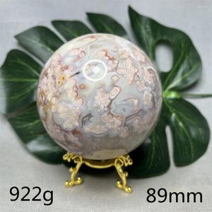 Figurines décoratives Natural Gemstone Red Cherry Blossom Agate Ball Meteor Match Geode Crystal Home Room Decoration Gift Witchcraft Stone