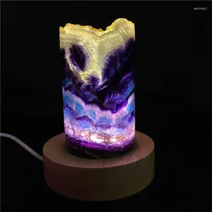 Figurines décoratives Natural Rainbow Fluorite Light Lampe Reiki Guérison Home Decor Mineral Specemen Collection