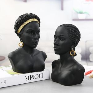 Figuritas decorativas, decoración minimalista nórdica, modelo de escultura de mujer negra africana, artesanías de resina, accesorios de escritorio para decoración del hogar