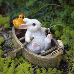 Figurines décoratives Nordique Résine Canotage Lapin Simulation Animal Jardin Ornements Cour Étang Flottant Aquarium Surface Aménagement Paysager