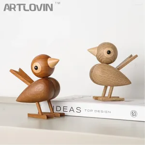 Figurines décoratives Nordic Style Sparrow Figurine Figurine Poupées en bois Belle nature en bois en bois Figures d'oiseau
