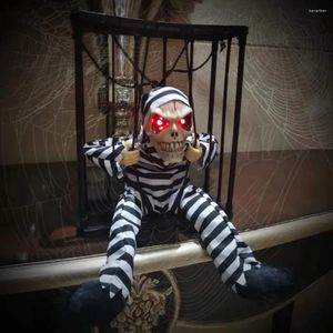 Figuras decorativas de plástico Halloween Talk Ghost Luz sensible sensible a la muñeca de sonido parpadeante con jaula con jaula