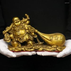 Figurines décoratives cuivre pur riant Bouddha Ornement Maitreya Statue Big Belly Monk Gold Bag Company Opening Gift