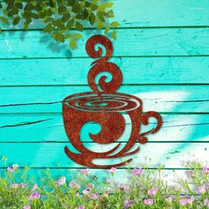 Figurines décoratines Retro Metal Coffee Cup Wall Art Decal Gift for Lovers Reusable Decor School Office Home Door