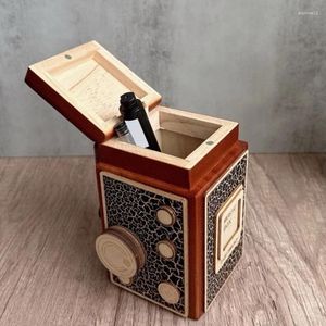 Figurines décoratives sanwoo 1pcs caméra boîte de musique en bois vintage à la main
