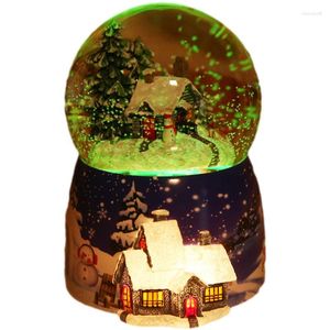 Figuras decorativas Casa de nieve caja de música con forma de bola de cristal giratoria luminosa automática regalo de cumpleaños Navidad 32 canciones