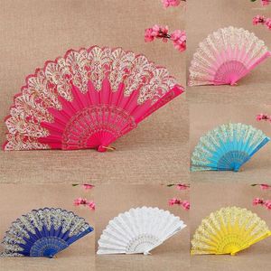 Figuritas decorativas de plástico para mujer, abanico de mano con diseño Retro plegable español, flor única, danza china, Wing Chun