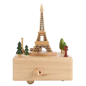 Figurines décoratives en forme de tour, boîte à musique en bois de hêtre de haute qualité, poli, fait à la main, pour enfants, cadeaux pour amis à la maison