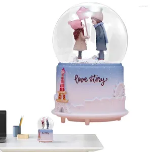 Figuras decorativas Caja de música de Snow Globe Clear Musical Decoración Ligera linda Bola de cristal con pareja de dibujos animados