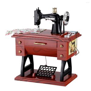 Figuras decorativas Máquina de coser de caja vintage con pedal y diseño de modelos de relojería mecánica para la decoración de la oficina en el hogar
