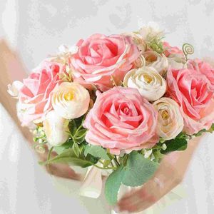Flores decorativas 1 paquete de flores falsas ramo de novia para novia y dama de honor