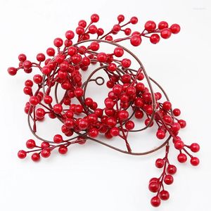 Flores decorativas (1 pcs/paquete) Red Christmas Cherry Colgante de 1.9m Decoración de bodas de largo paquete de regalos de bricolaje