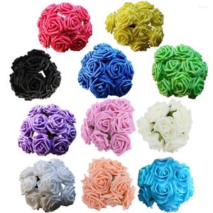 Fleurs décoratives 10 tête en mousse artificielle Bouquet rose DIY Pompom Couronne décoration Bridal Holding Flower Widing Car Home Desktop Decor