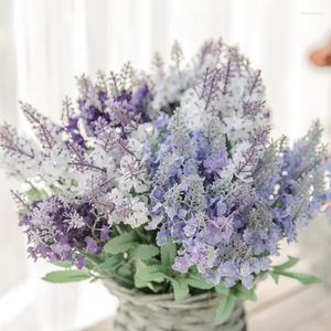 Fleurs décoratives 10 têtes romantique Provence lavande soie artificielle violet Bouquet plastique fausse fleur pour la décoration de mariage à la maison