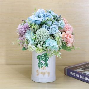 Fleurs décoratives 10 pièces artificielles 7 branches soie fausse feuille de rose hortensia mariage décor floral bouquet mariée main fleur en gros X2