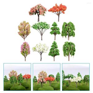 Fleurs décoratives 10 pièces modèles de maison miniatures de table en plastique Micro paysage arbre vert