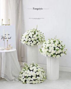Flores decorativas 10 piezas grandes hortensias de rosas blancas bola de flores artificiales mesa de boda centro de mesa fiesta floral accesorios de decoración de escenario