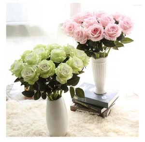 Fleurs décoratives 10 pièces Rose artificielle vraie touche décor faux soie Floral mariage Bouquet maison fête conception fleurs-blanc