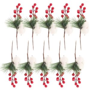 Flores decorativas, 10 piezas, selecciones navideñas artificiales, tallos de bayas rojas, decoración de árbol para corona casera (11