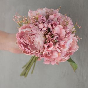 Fleurs décoratives 10 tiges Look séché Faux Bouquet Rose Roses Pivoines Hortensias Bundle Dusty Wedding Home Decor