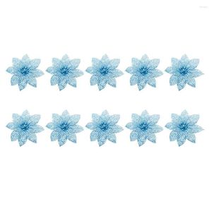 Fleurs décoratives 10pcs 15cm Fleur Artificielle Paillettes Poinsettia Arbre De Noël Décor À La Maison Real Touch Multifonctionnel Vacances Suspendus