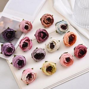 Fleurs décoratives 10 pièces 4CM soie Rose tête de fleur artificielle faux usage pour fête de mariage décor à la maison bricolage boîte-cadeau artisanat