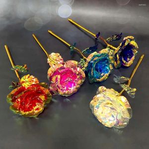 Fleurs décoratives 10 pièces Rose artificielle avec lumière LED feuille d'or plaquée saint valentin cadeau des mères dure pour toujours décor de fleur