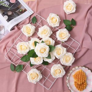 Fleurs décoratives 10 pièces ivoire gros tête de Rose soie artificielle pour bricolage Bouquets de mariage décoration de la maison