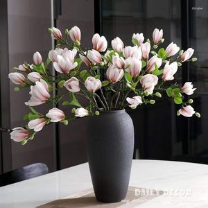 ¡Flores decorativas 10pcs/lot! Venta al por mayor 3D Alta simulación Real Touch Magnolia Flor artificial Calidad Magnolias Boda