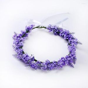 Flores decorativas 10 unids/lote mujeres lavanda diademas Bohemia diadema accesorios para el cabello púrpura para novia playa boda tocado