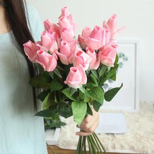 Fleurs décoratives 10pcs Western Rose Artificial Flower Real Touch Bouquet Fake for Wedding Decoration Home Garden Decor