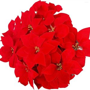 Fleurs décoratives 12pcs Poinsettia Red Christmas Flower Simulation Decoration Tree Decoration Pendeur