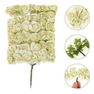 Fleurs décoratives 144 pièces Scrapbook papier fleur Rose mariée fausse plante Roses en soie avec tiges aspect réel artificiel