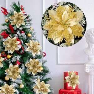 Flores decorativas de 14 cm Glitter Artificial Christmas Xmas Ornaments Decoraciones Felices para el Home NaviDad Año 2024 Decoración