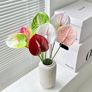 Fleurs décoratives 1pc 3d Anthurium artificiel faux de mariage de la tige unique Simulation de décoration réelle fleur de touche Real Touch