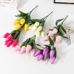 Flores decorativas, 1 unidad, 6 cabezas, tulipán de tacto Real, ramo de flores artificiales, tulipanes falsos de espuma PE para banquete de boda, decoraciones para el jardín y el hogar