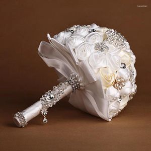 Fleurs décoratives 1pc / lot White and Cream Wedding Pearls Bridal Holding Flower Bride for Bouquet Decoration