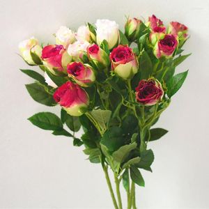 Flores decorativas, 1 pieza, rosa de seda Artificial, decoración de boda, tallo largo, flores falsas, ramas de plástico con hojas, decoración del hogar
