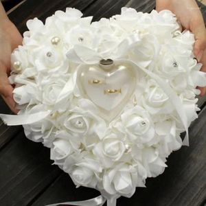 Fleurs décoratives de Style occidental, 1 pièce, oreiller avec anneau blanc en mousse PE, cœur Rose, boîtes de mariage, emballage de cadeaux