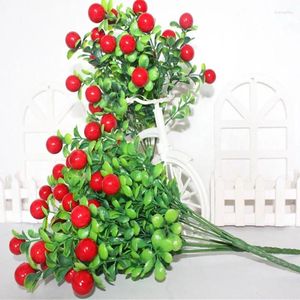 Flores decorativas 1 PPC Red Cherry Stamen Bayas de la Caja de regalo de bodas de Navidad Decoración de la decoración Artificial Plant Pepper Home Vase / Jardín