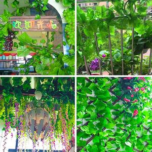 Flores decorativas 1 Uds plantas de simulación hoja de hiedra verde de ratán hojas de uva falsas follaje de flores artificiales vid decoración del jardín del hogar