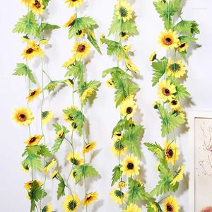 Fleurs décoratives 2,3 m de tournesols artificiels canne rattan fausse vignes mariage arc floral décor en soie suspendue home fête de fête