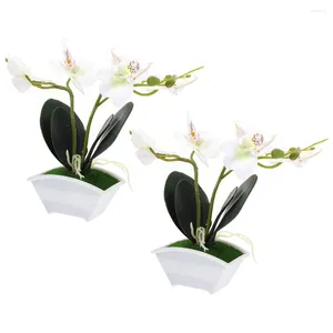 Flores decorativas 2 PCS Simulación Phalaenopsis Plantas falsas Adornos artificiales Flor en maceta de enrutas