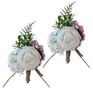 Flores decorativas 2 PC Corsage de boda Decoración de rosas Decoración nupcial Broche de flores de seda