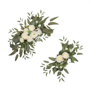 Fleurs décoratives 2 pièces de mariage arc feuilles vertes faites à la main couronne de butin floral pour la fête murale.