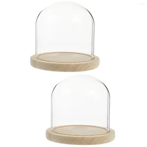 Fleurs décoratives 2 ensembles grande base de dôme en verre vitrine transparente cloche pot gâteau plateau cache-poussière cadeau